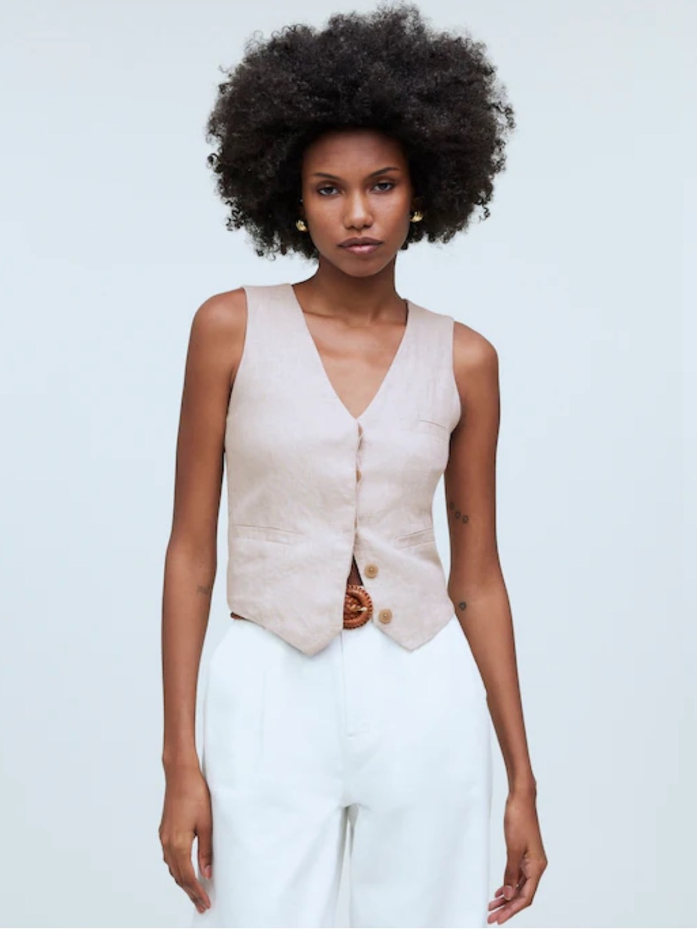 NWT Madewell Single-Breasted Vest in 100% Linen Sleeveless V-Neck Vest Size 0